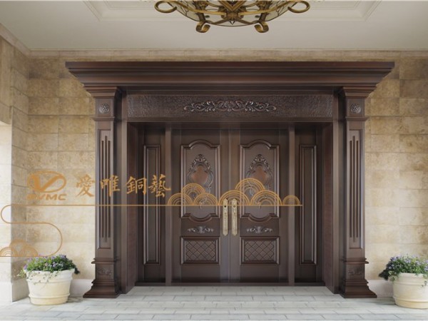 佛山銅門廠家愛(ài)唯銅藝——?jiǎng)e墅大門四開(kāi)銅門雙開(kāi)雙固定